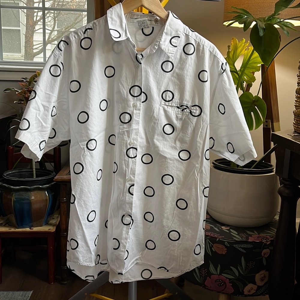 White button down with black circles